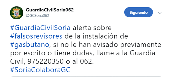 La Guardia Civil de Soria alerta sobre la proliferación de estafas relacionadas con el gas butano