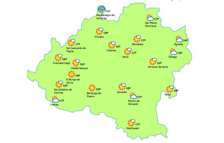 El pronóstico a las 14:00 horas. /eltiempo.es