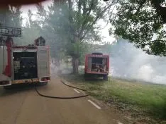 Los bomberos interviniendo en las inmediaciones del río en la capital este lunes. /Ayto
