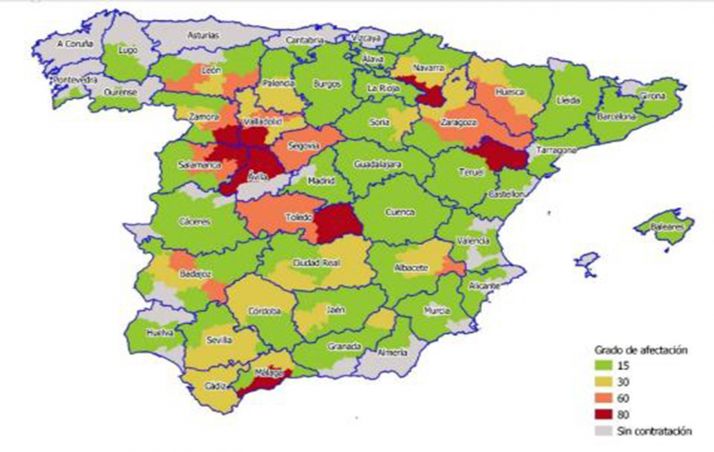 Las zonas afectadas a fecha de 30 de mayo. /Unión de Uniones