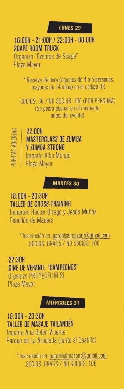 El calendario de actividades