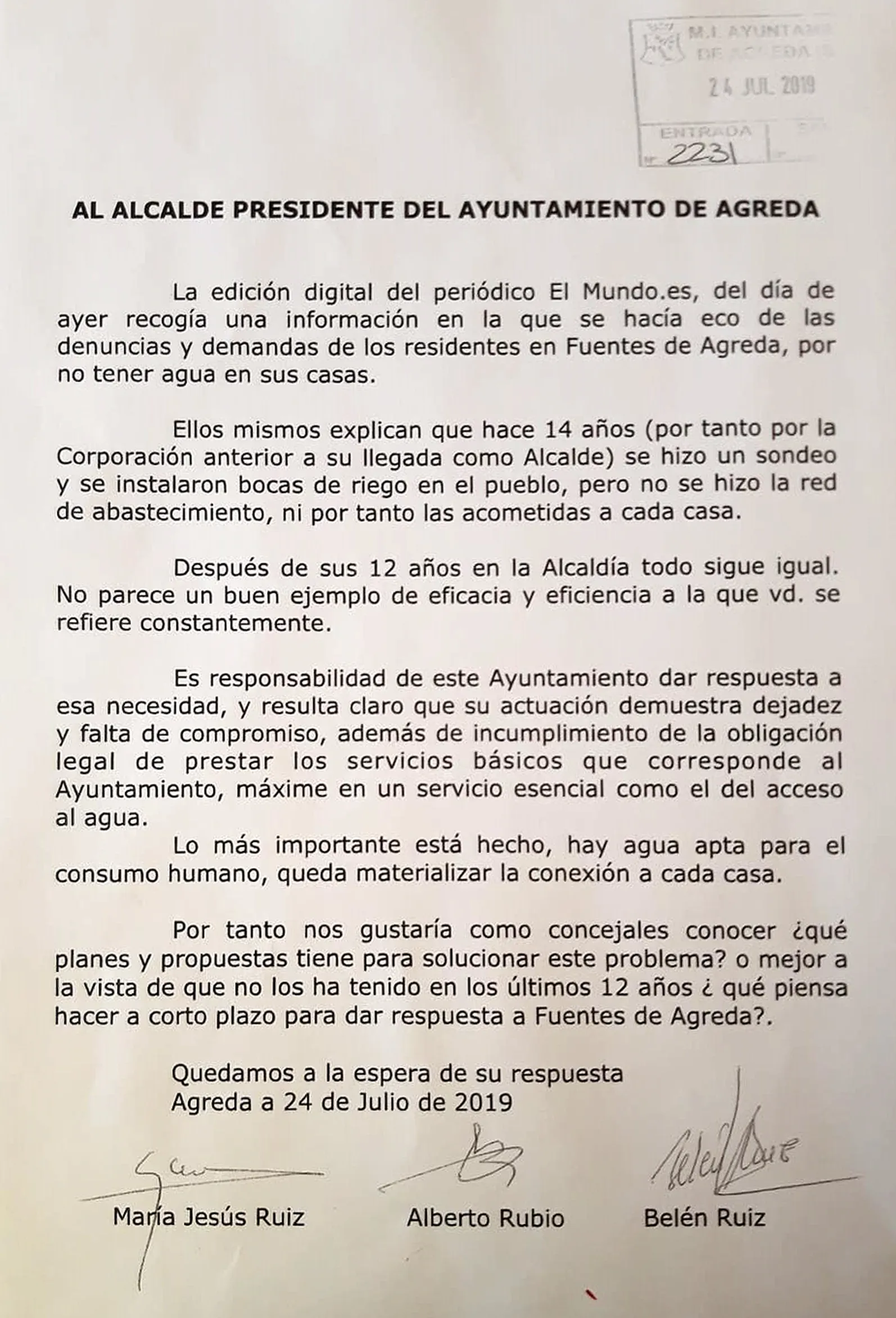 El escrito registrado por la PPSO.