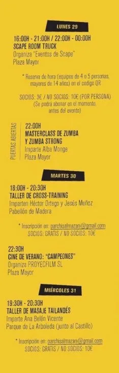 El calendario de actividades