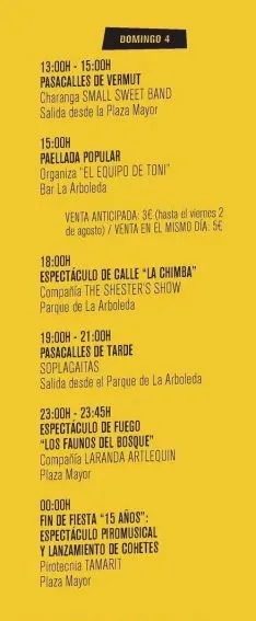 El calendario de actividades