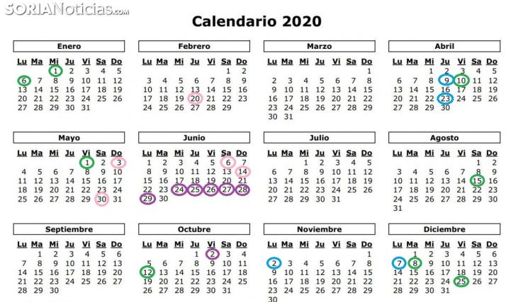 Calendario festivo soriano del 2020