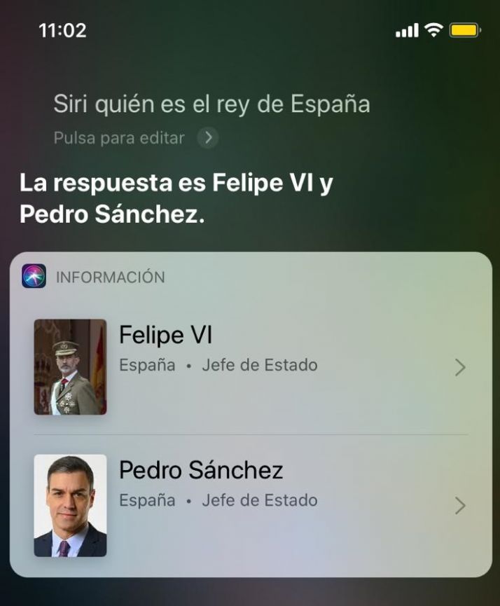 Siri señala a Pedro Sánchez como Rey de España 