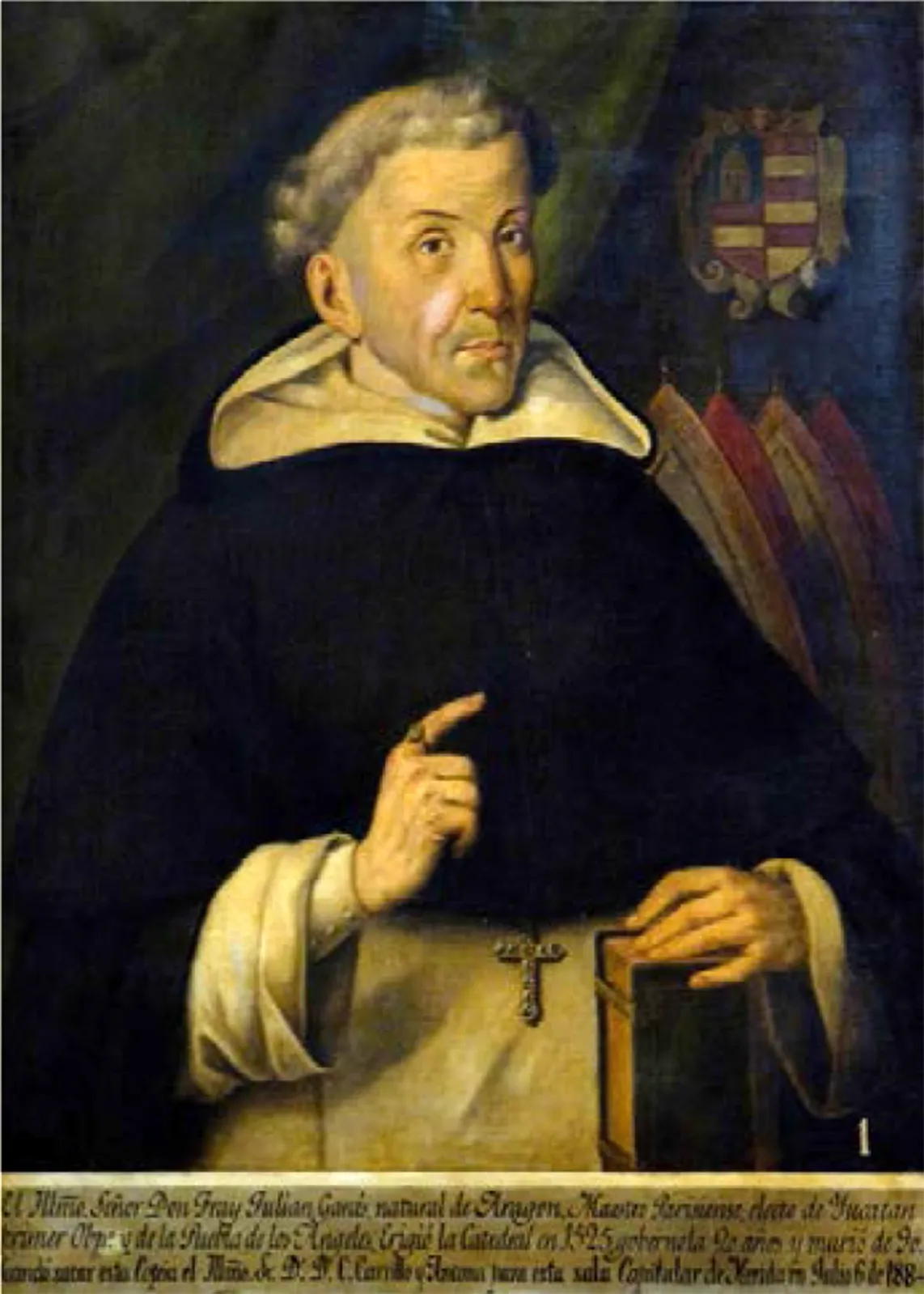 Copia del cuadro original de Fray Julián, existente en la catedral de Puebla, que incluye la leyenda 'natural de Aragón'