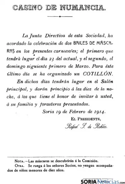 La invitación al Baile de disfraces en 1914. 