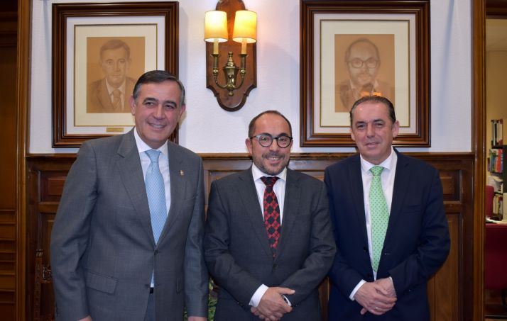 Rey, entre Pardo (izda.) y Serrano. Detrás, a la derecha, el nuevo retrato incorporado a la Galería de presidentes. /Dip.