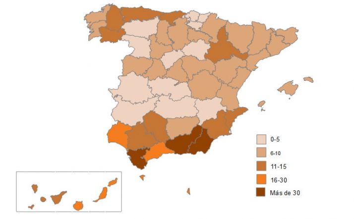 Denuncias activas de personas desaparecidas por provincia, por cada 100.000 habitantes. 