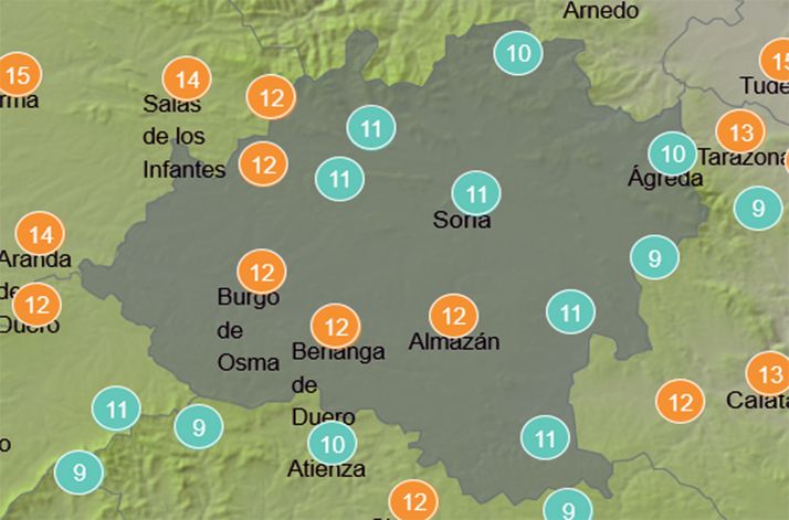 Temperaturas a las 15:00 horas. /AEMET