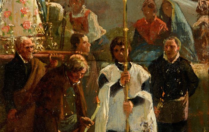Detalle del cuadro Procesión en Noviercas, de Valeriano Bécquer, recién restaurado por la Junta y propiedad de la Diputación. 