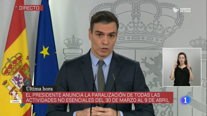 Sánchez anuncia el cierre del sistema productivo no esencial durante dos semanas