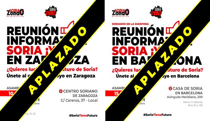 La Soria Ya pospone actos en Zaragoza y Barcelona