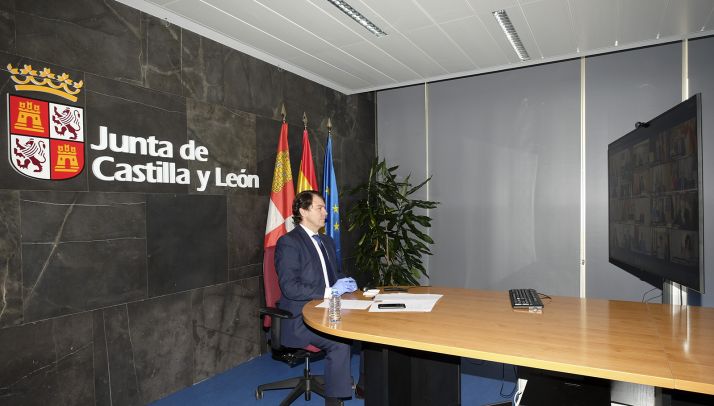 Alfonso Fernández Mañueco en una video conferencia de carácter oficial. /Jta.