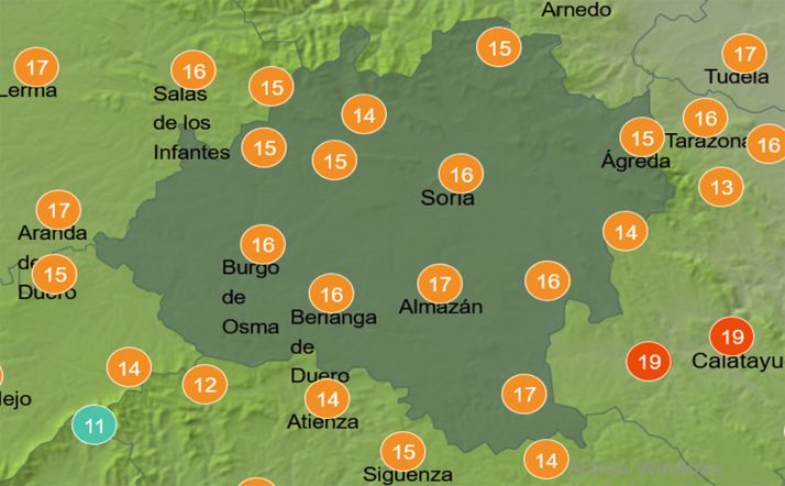 Pronóstico de temperaturas a las 15:00 horas. /AEMET.