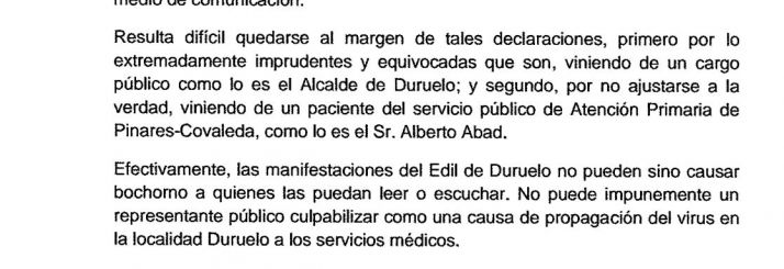 El personal del Sacyl de Pinares pide una rectificación al alcalde de Duruelo