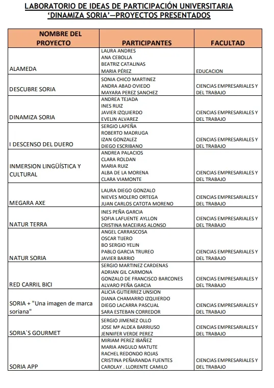 Los proyectos presentados