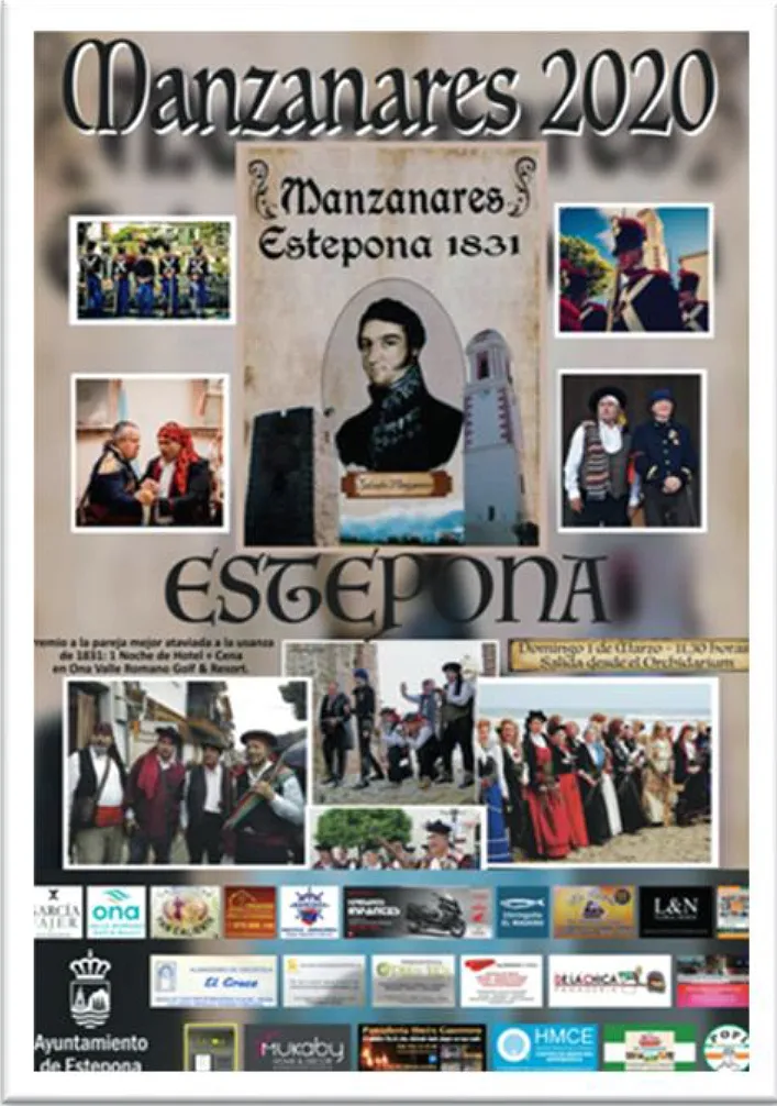 Un cartel anunciador de la recreación que sobre la vida de Manzanares se hace en Estepona. 