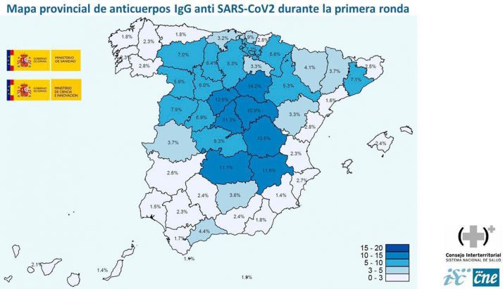 Mapa publicado este miércoles por los ministerios de Sanidad y de Ciencia. 