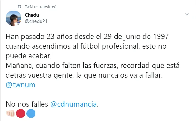 Tuits de apoyo al CD Numancia.