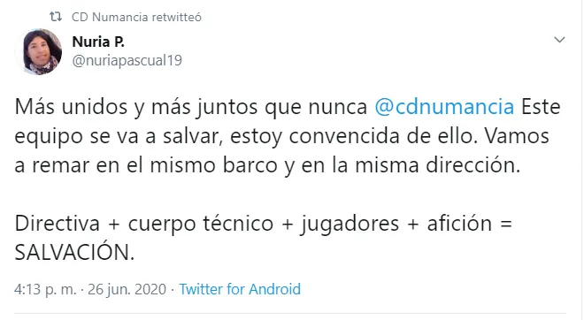 Tuits de apoyo al CD Numancia.