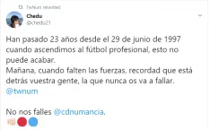 Tuits de apoyo al CD Numancia.