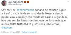 Tuits de apoyo al CD Numancia.