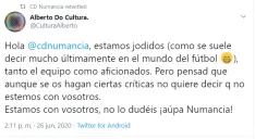 Tuits de apoyo al CD Numancia.