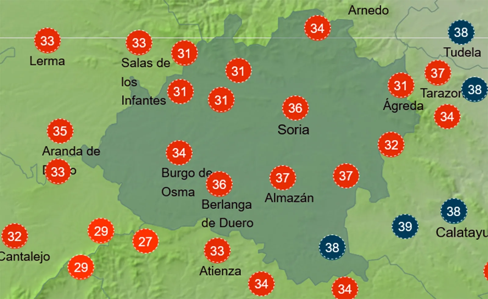 Mapa de temperaturas a las 15:00 horas. /AEMET