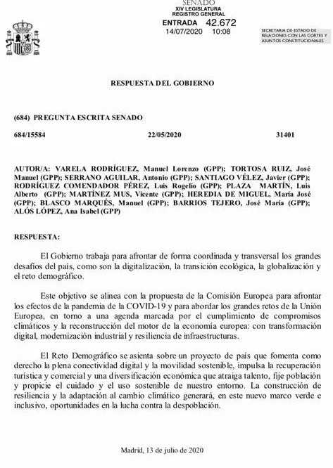 Una de las respuestas recibidas en el Senado. 