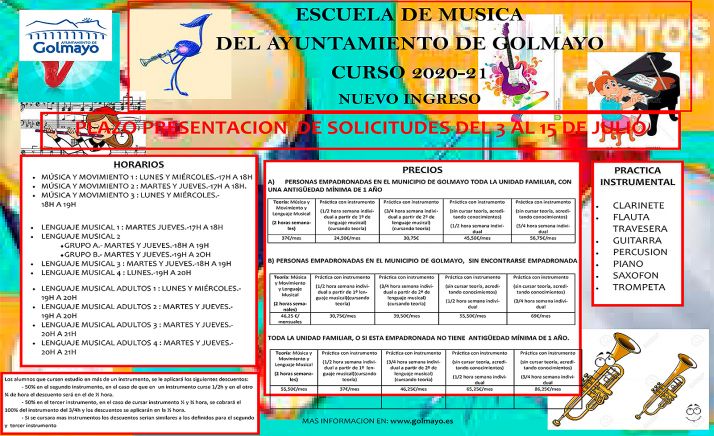 Las nuevas inscripciones para la Escuela musical de Golmayo, entre el 3 y el 15 de julio