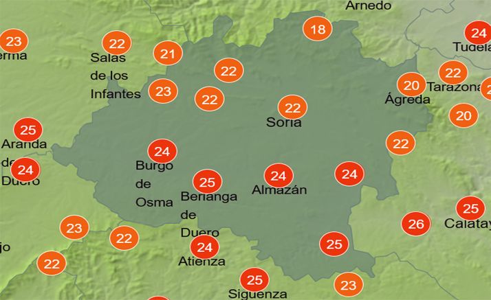 Mapa con las temperaturas a las 14:00 horas. /AEMET