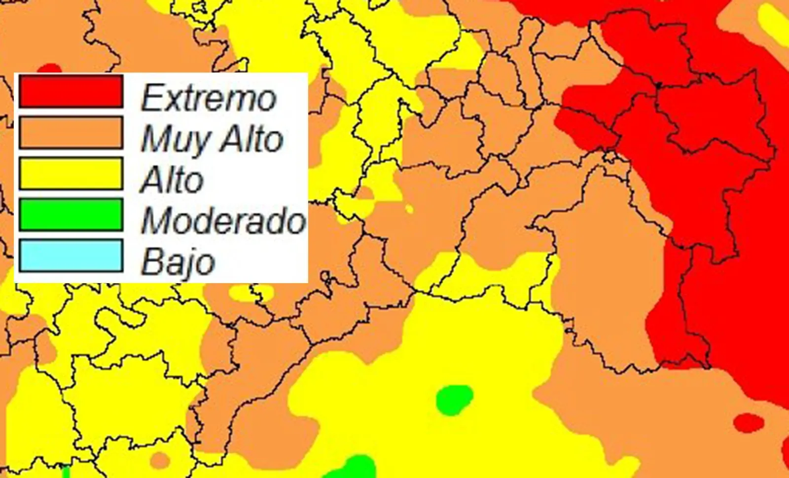 El mapa con los niveles de riesgo. /AEMET