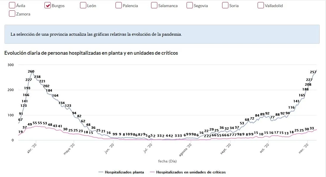 Evolución de la segunda ola en Castilla y León. 