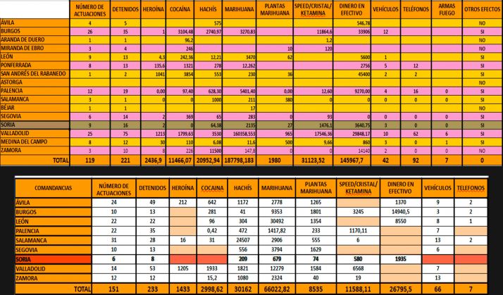 23 actuaciones y 24 personas detenidas en operaciones antidroga en los ocho primeros meses del año