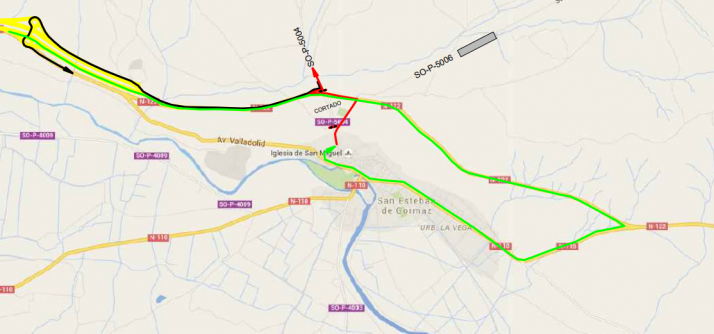 Este lunes se corta al tráfico un tramo de la SO-P-5004 en San Esteban de Gormaz
