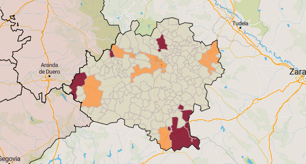 Coronavirus en Soria: Seis municipios continúan en riesgo muy alto