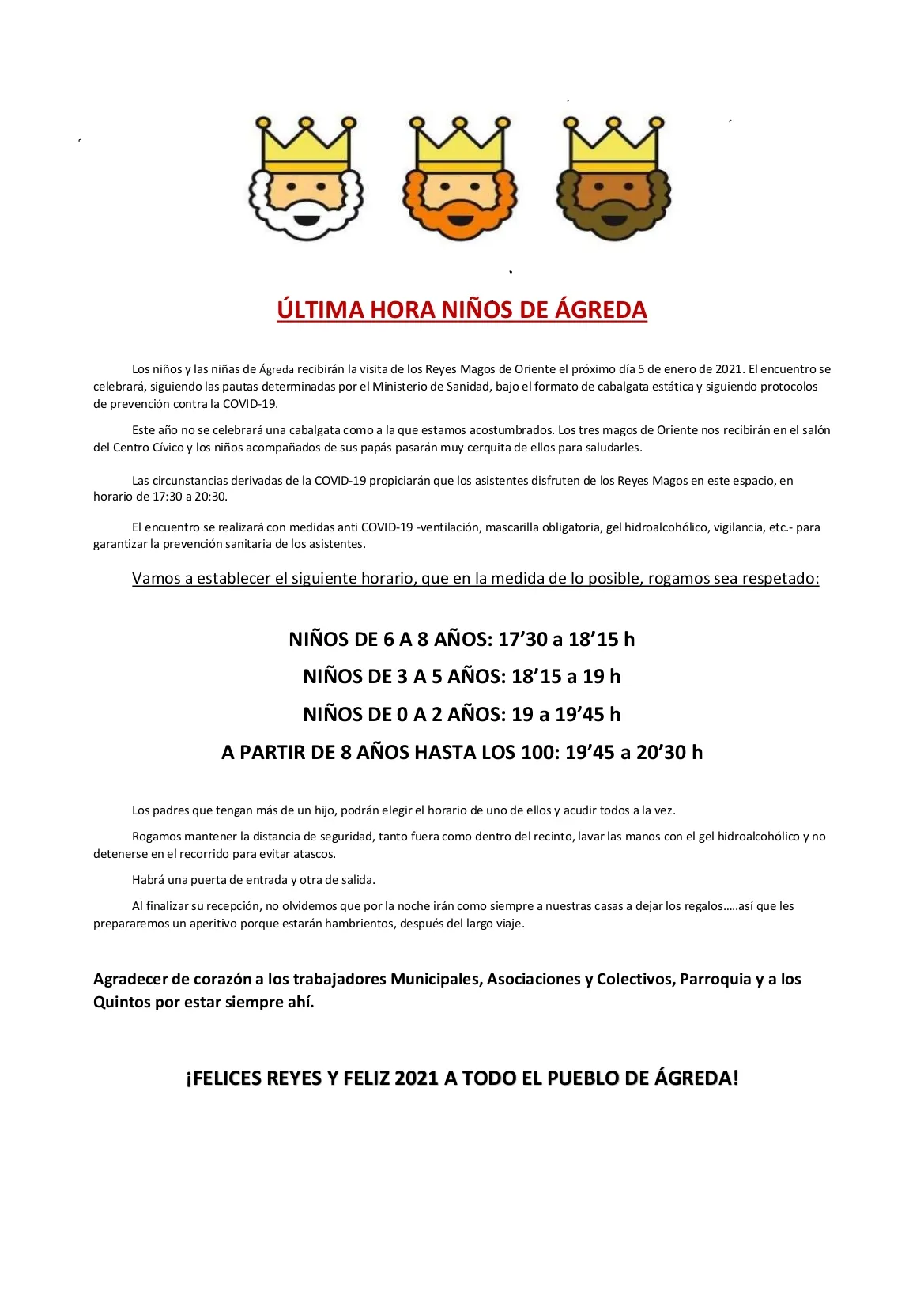 Las indicaciones para la visita de los Magos este martes en Ágreda. 