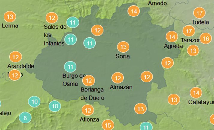 Temperaturas a las 12:00 horas. /AEMET