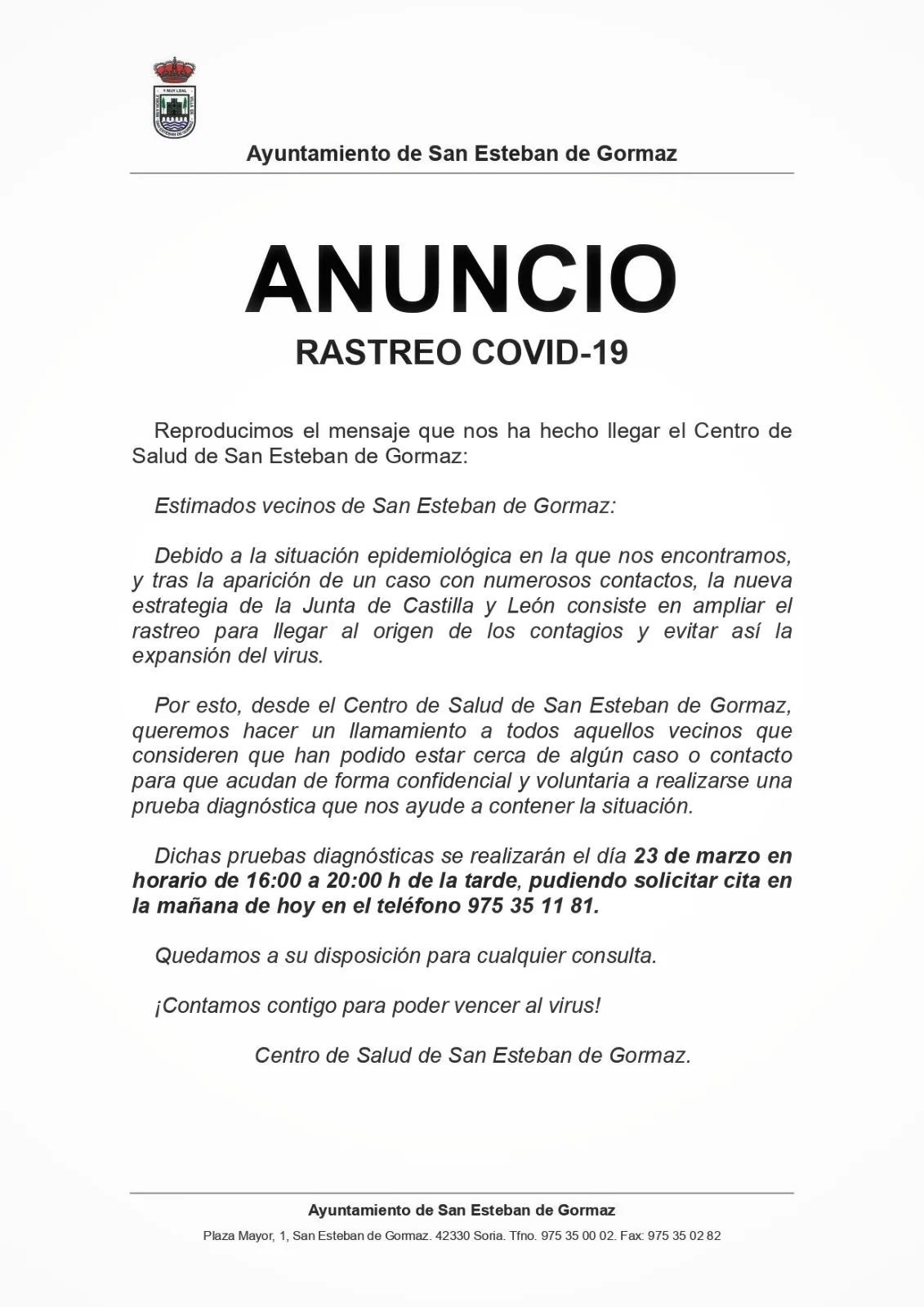 El anuncio del cribado
