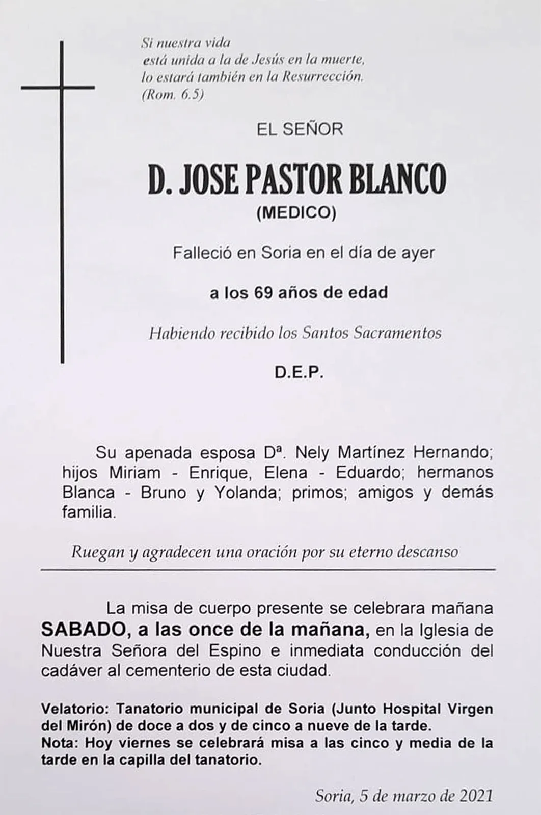 Esquela del óbito. 