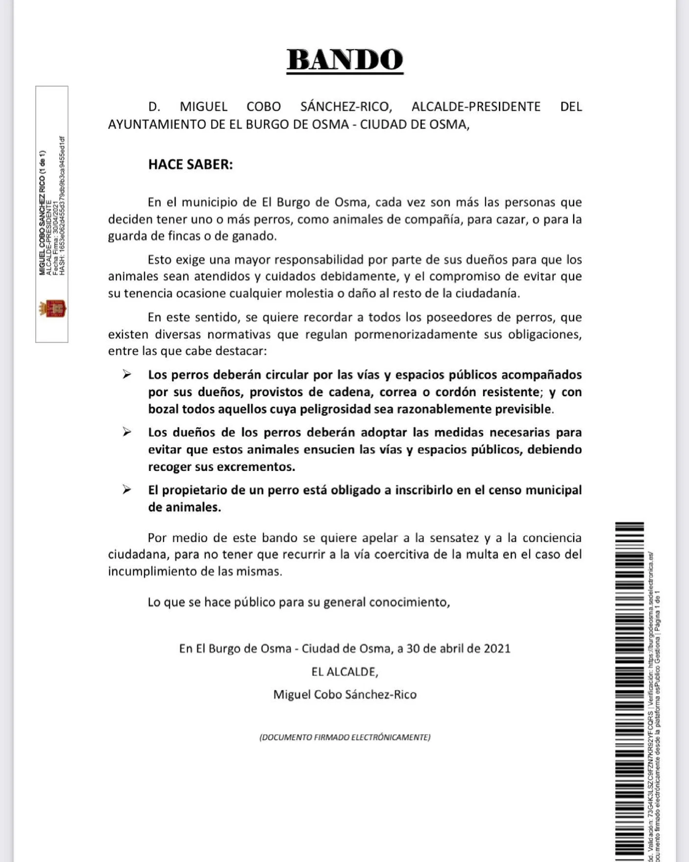 El bando del alcalde.