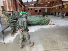 Una imagen de la presencia del Ejército hoy en San Leonardo de Yagüe. /SN