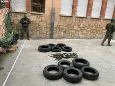 Una imagen de la presencia del Ejército hoy en San Leonardo de Yagüe. /SN