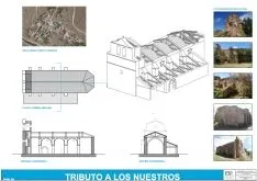 Imágenes de la iglesia, planos del proyecto y de la carta al Papa./ Foto: Asociación Amigos de Sarnago.