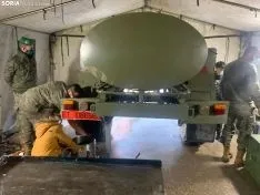 Una imagen de la presencia del Ejército hoy en San Leonardo de Yagüe. /SN