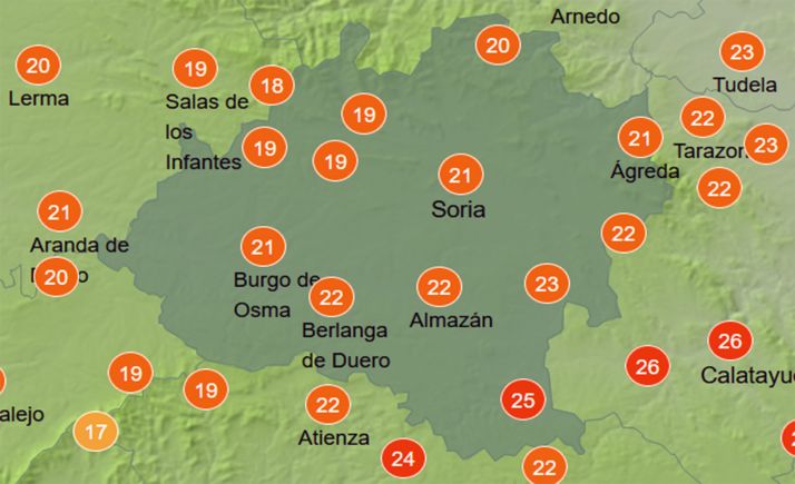 Temperaturas a las 13:00 horas. /AEMET