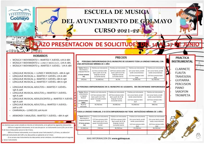 Información de las inscripciones en la Escuela de Música de Golmayo.