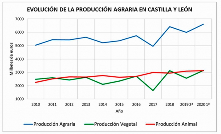 La producción agraria de Castilla y León se incrementa un 10% en 2020 alcanzando así los 6.613 M&euro;, el segundo mayor valor registrado